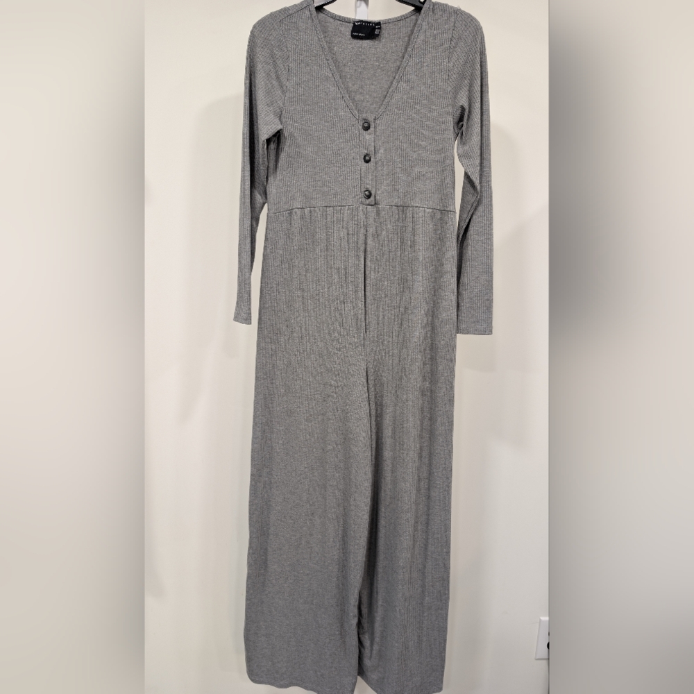 ASOS Maternity Gray Ribbed Long-Sleeve Jumpsuit